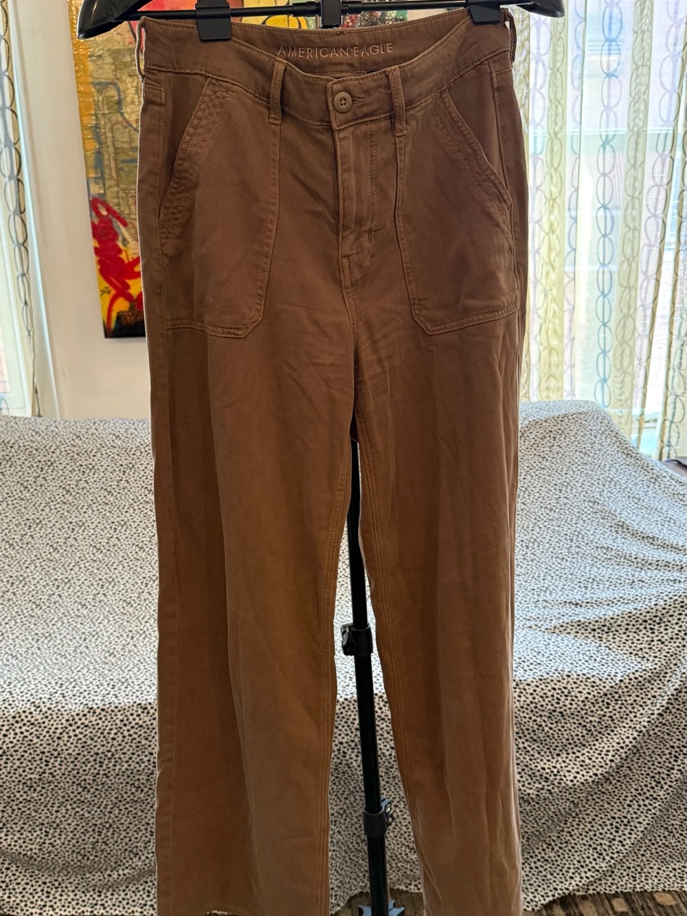 American Eagle Wide-Leg Cotton Pants in Brown